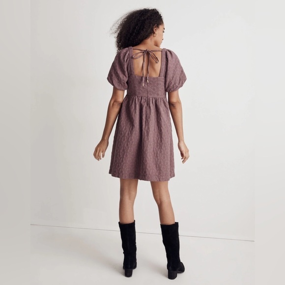 Madewell Floral Quilted Puff-Sleeve Mini Dress in Fig Purple Size Small NWT - Picture 3 of 14